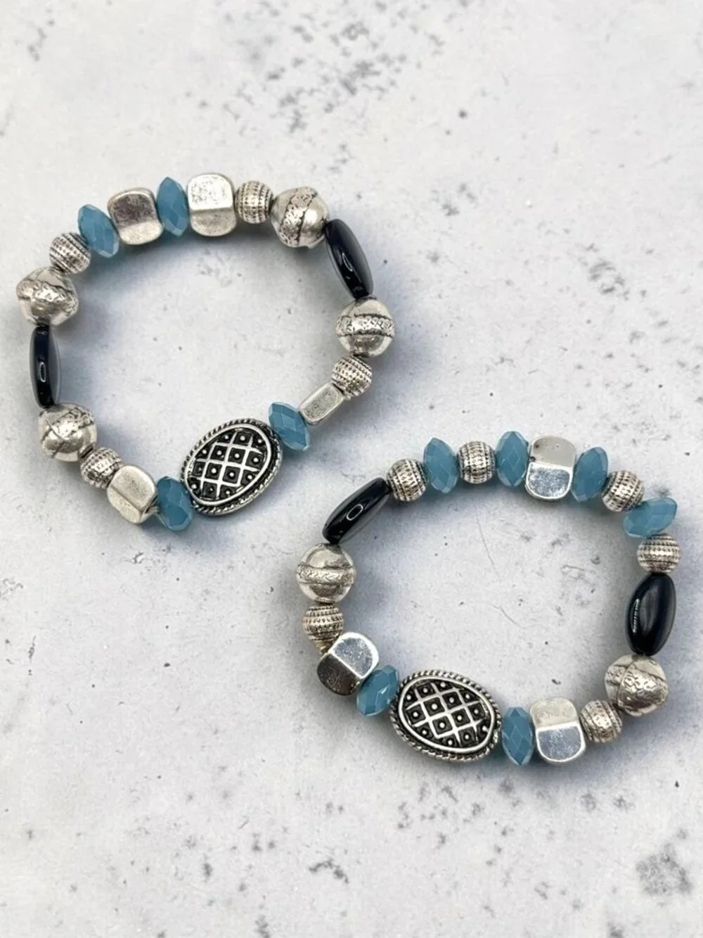 Silver-Tone Beaded Stretch Bracelets, Set of 2